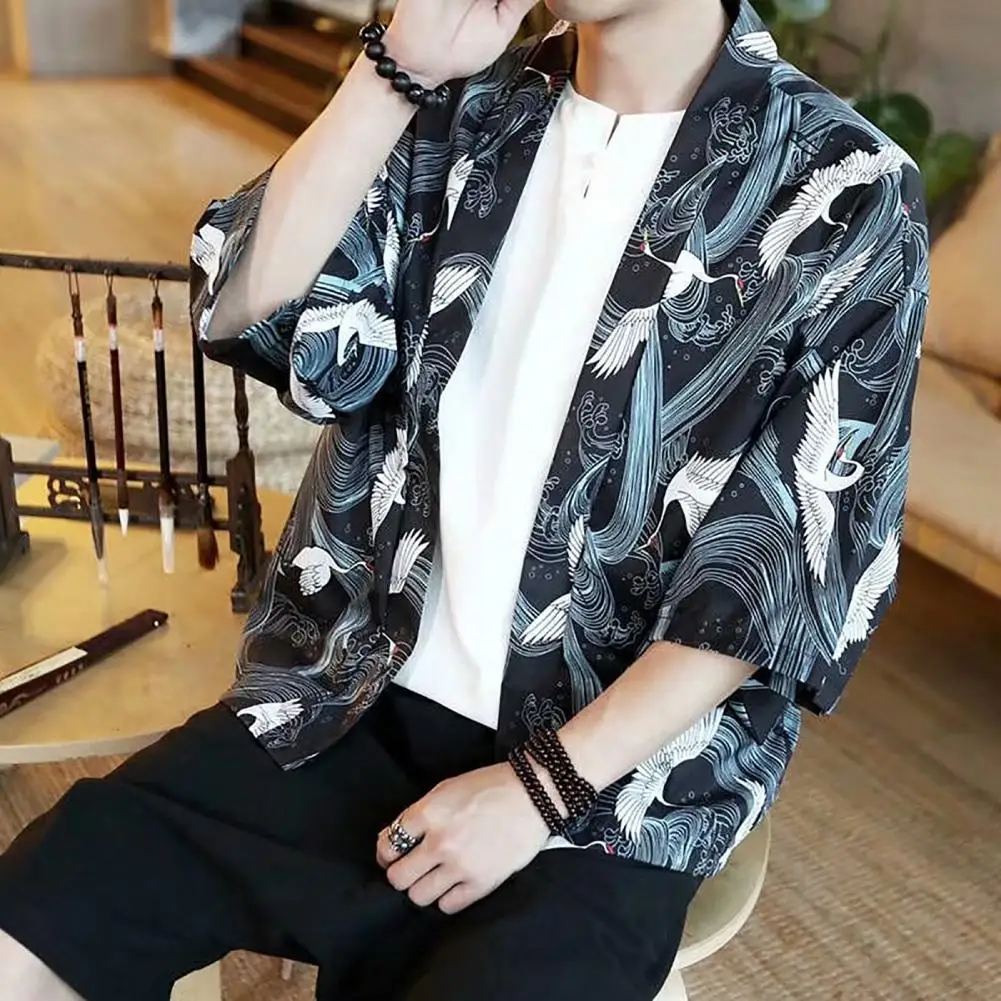 Stylish Vintage Sun Protection Shirt Kimono Japanese Men Shirt Chinese Style Print Male Clothes