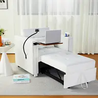 Velvet Convertible Chair Bed, 3 in 1 Multi-Functional Lounge Chair Sleeper, Pull Out Couch Guest Bed with Hidden Table and 1
