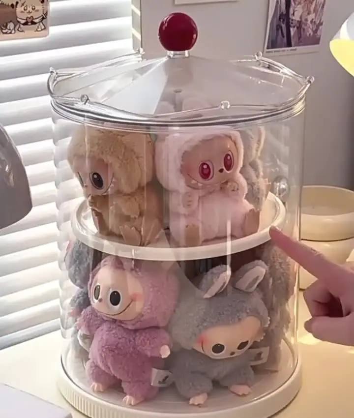 Labubu Rotating Display Box, Transparent Acrylic, Plush Doll Hand
