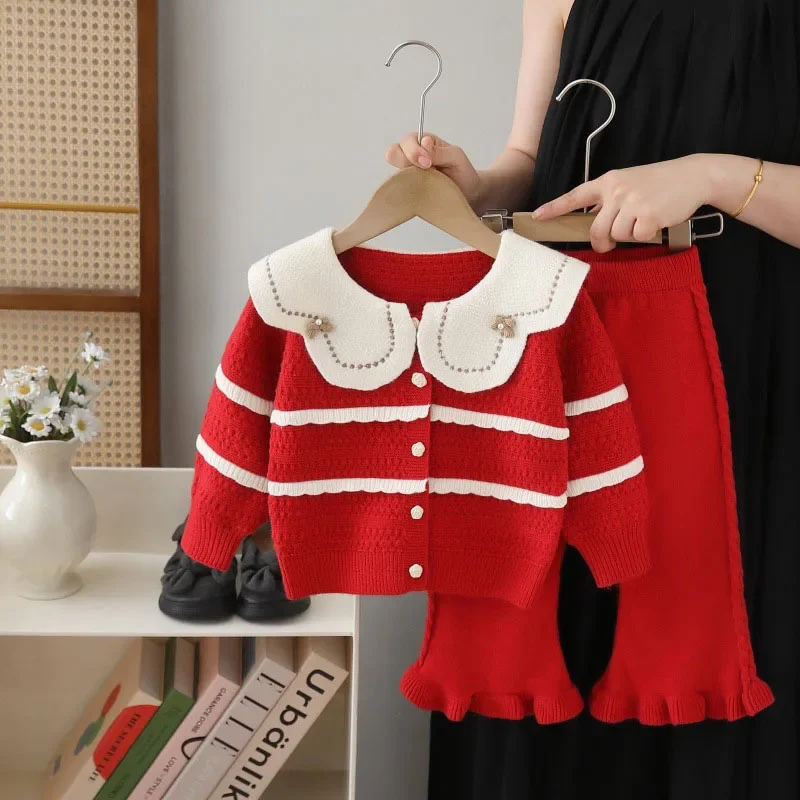 Autumn Kids Color Block Knit Sweater Pants Set