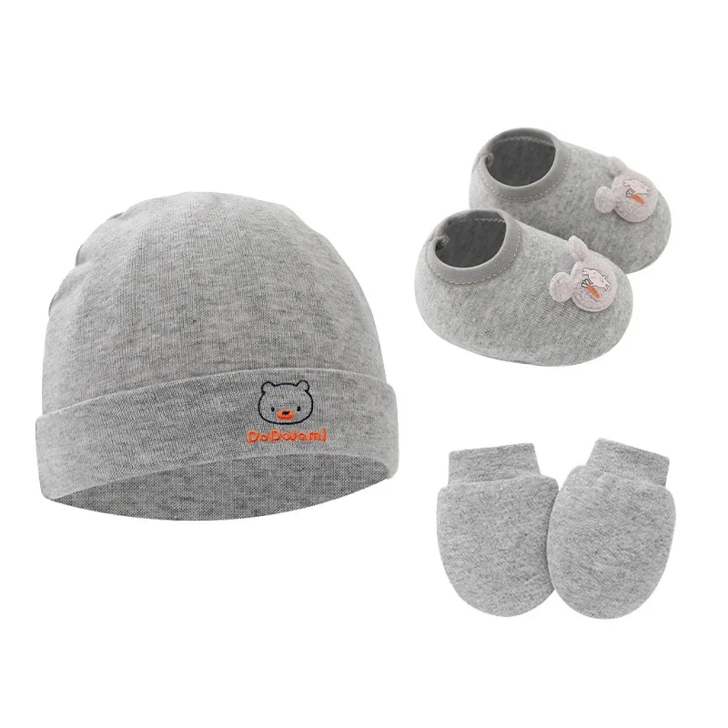 3PCS/Set Newborn Hat Gloves Shoes Solid Color Cotton Boy Girl Scratch Resistant Gloves Newborn Soft Floor Sock Cute Pullover Hat