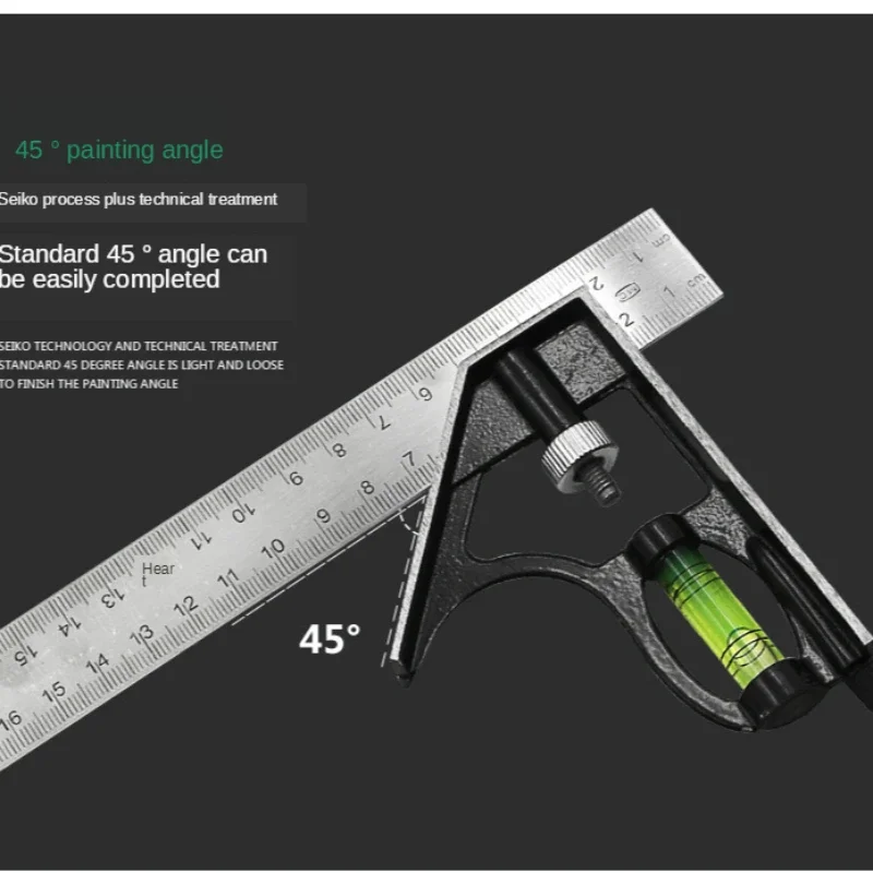 Carpenter Measuring Tool 300mm Stainless Steel Angle Combination Square Ruler Mobile Horizontal Movable 45Degree Right Carpenter Woodworking Level Moving
