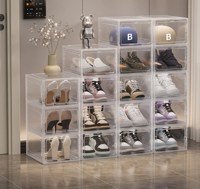 3Pcs Transparent Shoe Storage Boxs Multipurpose Stackable Organization Storage Cases Bags Display Boxs for Home Office Bathroom
