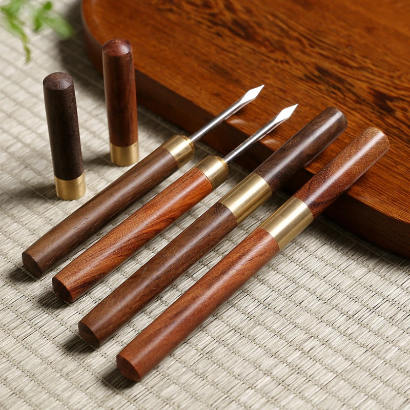 Sandalwood Tea Needle Handmade Rosewood Tea Set Pulcha Cake Loose Knife Small Ebony Handle and Sheath Kitchen Tool Teaware