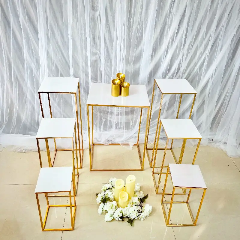 

7pcs Plinth Column Table With Acrylic Trays Flower Holder For Wedding Dessert Fruit Birthday Cake Cupcake Backdrops Crafts Decor