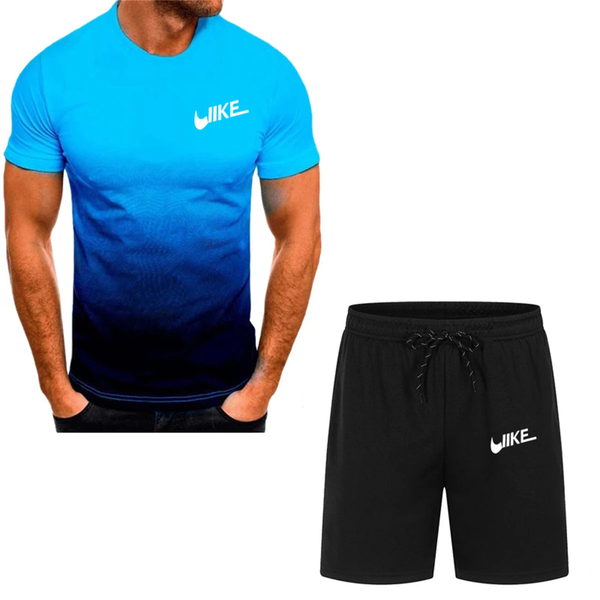 Conjunto de pantalones cortos estampados para hombre, conjunto deportivo transpirable de secado rápido, camiseta de manga corta,