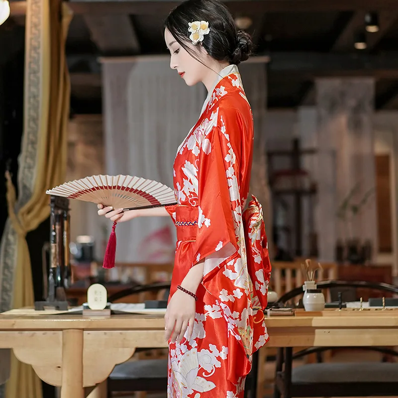 Japanese Traditional Yukata Kimono With Obi Vintage Women Evening Dress  Geisha Kimono Vintage Women Stage Show Costume Cosplay