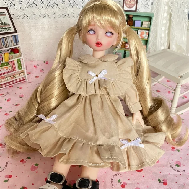 30CM BJD Doll 22 Movable Joint Color Eyes Aggrieved Face Full Set Doll Kawaii Princess Dress Changeable Wig Child Birthday Gift 1