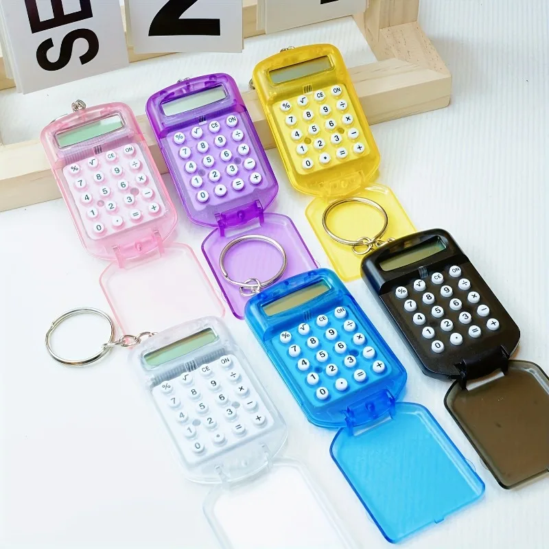 Mini Transparent Flip Calculator Portable Calculators Students' Supplies Gift Cute Calculator with Keychain