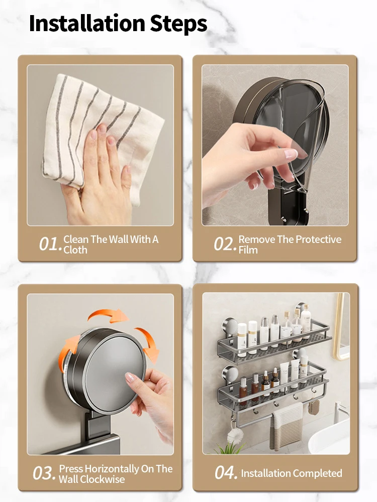 Bathroom Suction Cup Storage Rack Wall Mounted Bathroom Non Perforated Storage Rack Made Of Iron 4