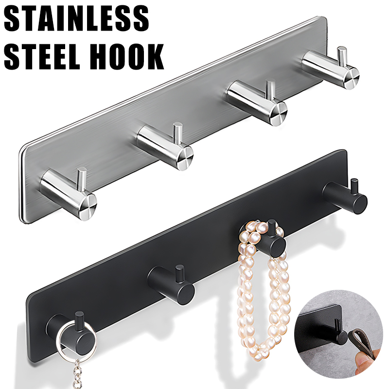 Stainless Steel Self Adhesive Hooks Heavy Duty Wall Mount Hanger for Kitchen Towel Organizer Home Hooks Bathroom Accessories