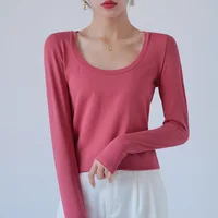 MRMT 2026 Nouveau T-shirt en coton pour femme à manches longues, couleur unie, T-shirts décontractés pour femme, hauts et tee-shirts pour femme 4