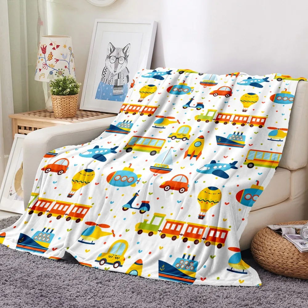 

Car/Bus/Rocket Flannel Blanket Traffic Cartoon Fleece Blanket for Bedroom Home Decor Soft Nap Blanket Office Sofa