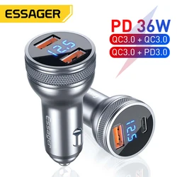 Essager Mini 36W USB Car Charger Quick Charge 3.0 Charger For iPhone 14 13 Samsung Xiaomi USB Type C Fast Charging Car Charger
