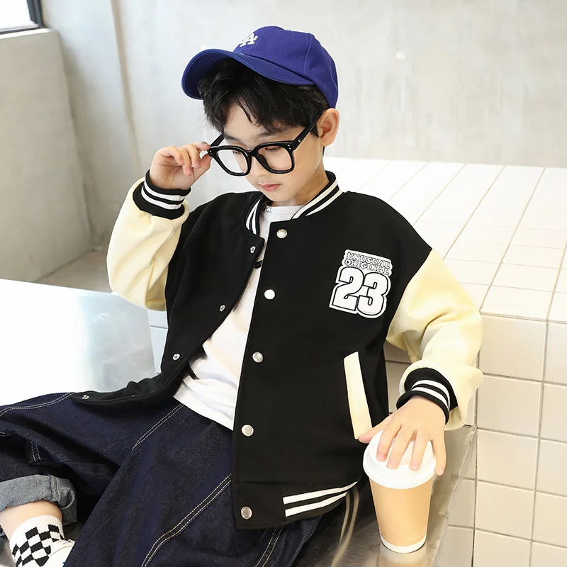 Children Boys Spring Jacket Baseball Tops Cottons Kids