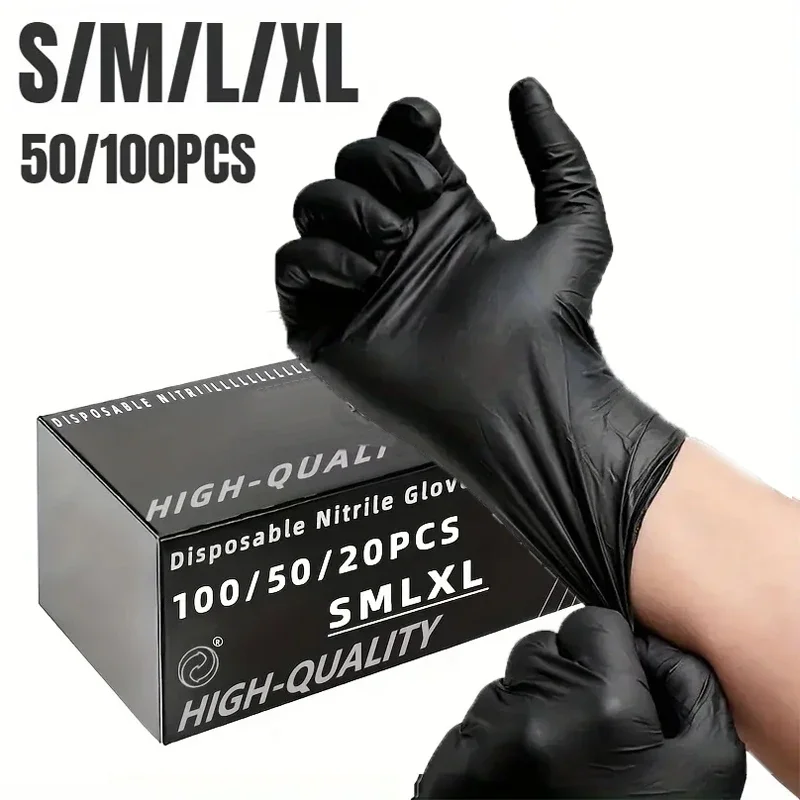 Disposable Gloves Nitrile Gloves Cleaning Gloves Black Nitrile Gloves Thickened Disposable Cleaning Gloves for Tattoo Hairdressing and Home Cleaning