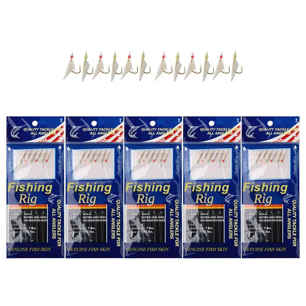 5er-Pack Meeresfischköder-Set, leuchtende Makrelen-Angelköder, Haken mit echter Fischhaut, Salzwasser-Angelrigger, Angelzubehör 4 # 6 # 8 # – Detail 1