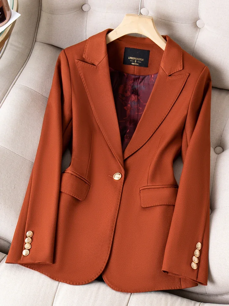 

High Quality Red Coffee Khaki Black Ladies Blazer Jacket Women Female Solid Long Sleeve Business Work Wear Formal Coat REFF-2023