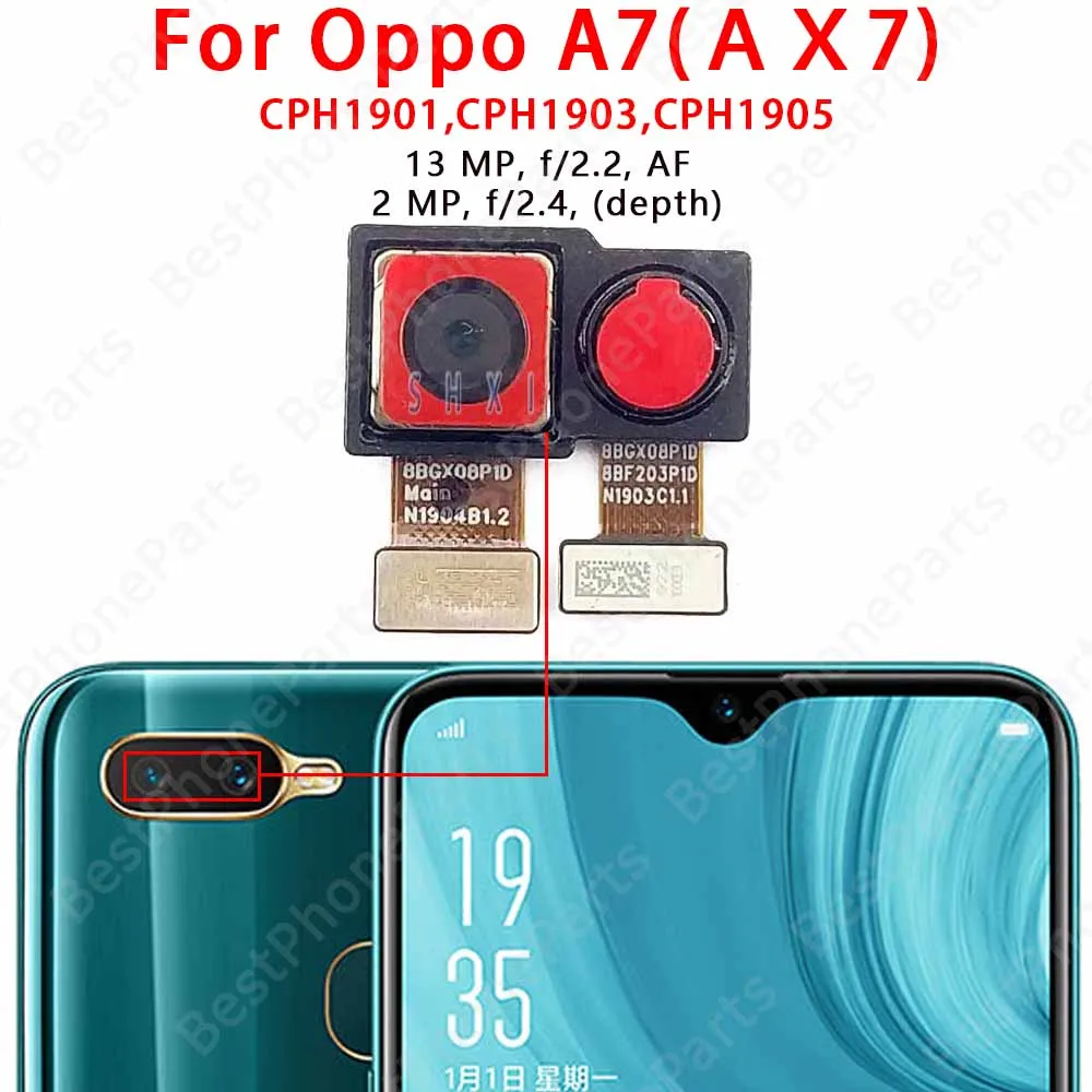 Oppo 카메라 모듈 후면 보기 교체 예비 부품, 셀카 전면 및 후면 카메라, Oppo A1K A5 2020 A9 2019 A7 AX7