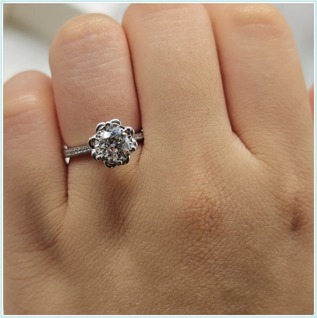 Flower IGI Real CVD HPHT Lab Grown Diamond Rings 1ct Brilliant Diamond Halo Engagement Rings for Women Girls Promise Gift