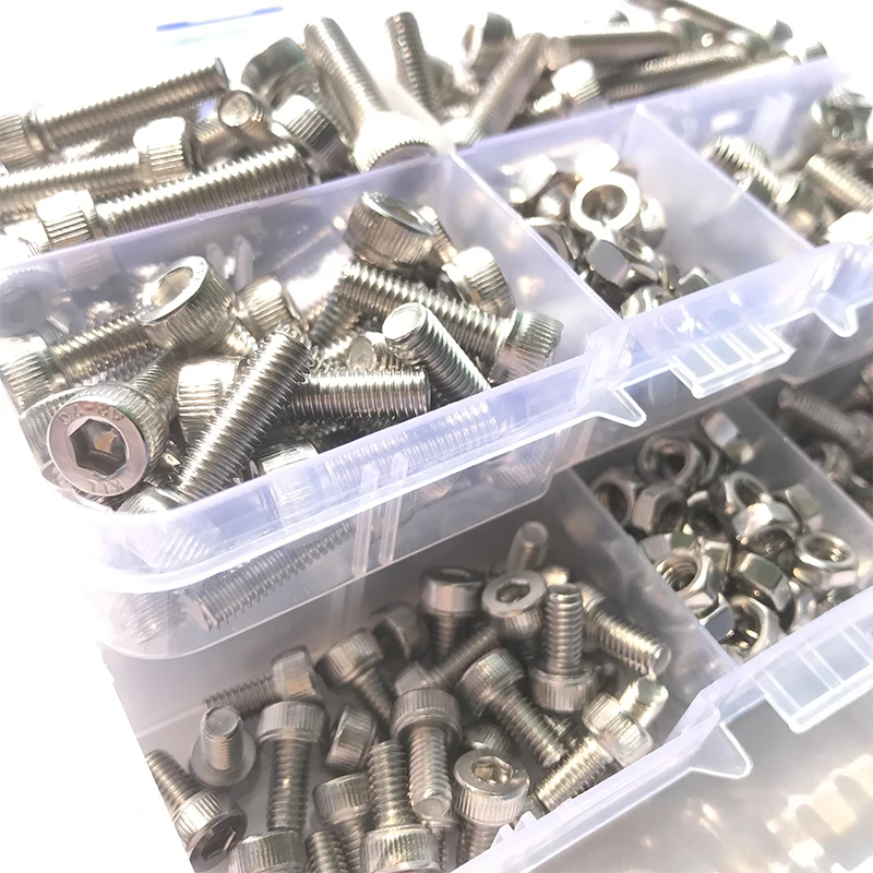 

304 Stainless Steel Allen Hexagon Hex Socket Cap Head Screw Bolt and Nut Set M2 M2.5 M3 M4 M5 M6 M8 Hexagonal Head Screw Kit