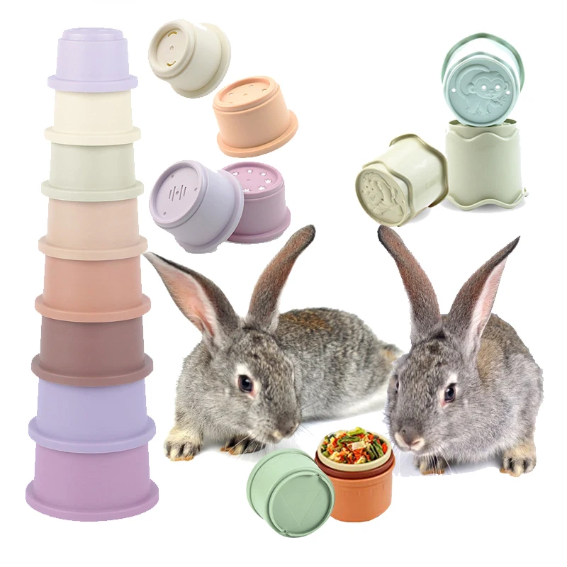 8PC Stacking Cups Toy For Rabbits Multi-Colored Reusable Small Animals Puzzle Toys For Hiding Food Playing Bunny Accessories Pet