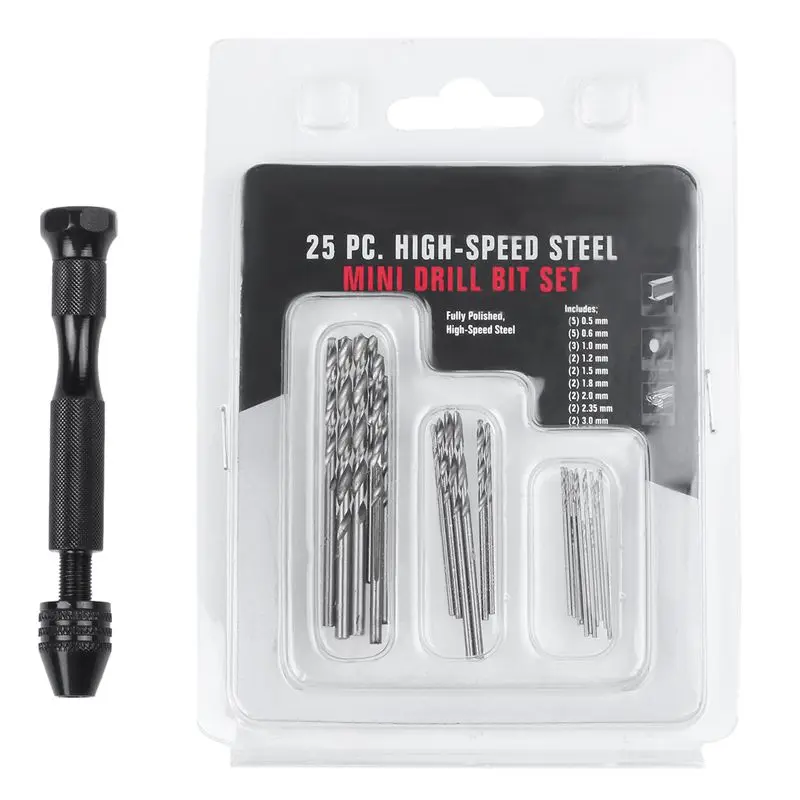 

Hand Twist Drill Bits Set,DIY Precision Pin Vise Model Mini Hand Spiral Drill With 25Pcs 0.3Mm To 3.0Mm Micro-Drill Bits (Black)