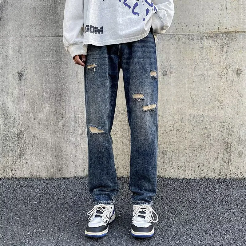 

Men 2023 Spring Autumn Fashion Streetwear Ripped Jean Male Baggy Denim Pants Men Casual Wide Leg Pants Men's Jeans Trousers F245