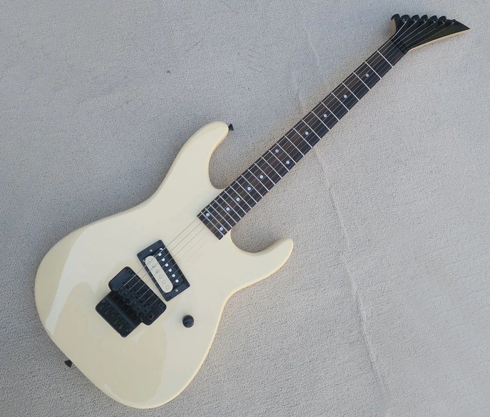 6 Strings Cream Electric Guitar with Tremolo Bridge,2 Frets,Rosewood