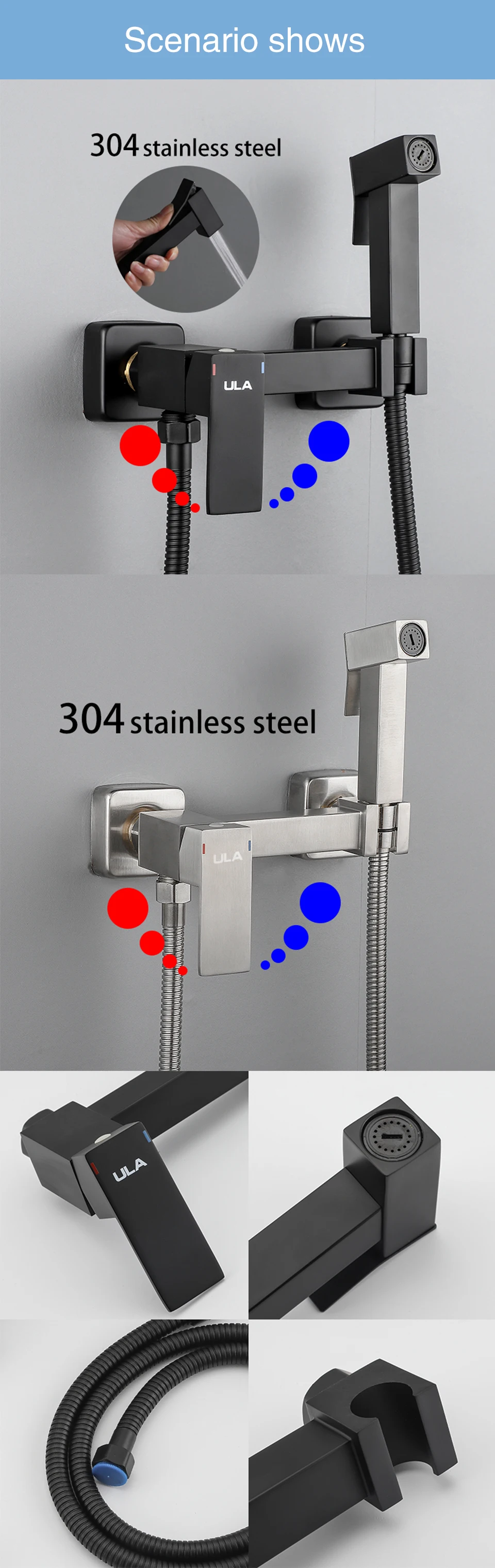 ULA Gold Bidet Faucet Toilet Faucet Stainless Steel Handheld Bidet Sprayer Set Cold Hot Water Mixer Crane Bathroom Shower Head