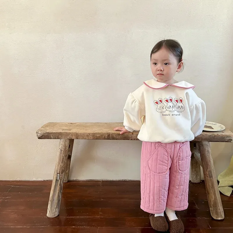 Winter Thicken Kids Pants Korea Children's Jacket Cotton Plush Girls' Solid Color Casual Pants Children's Clothing