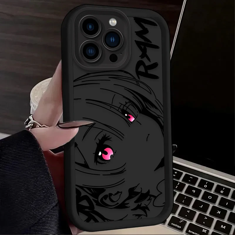 Cute Rem Ram Line Art Anime Silicone Phone Case