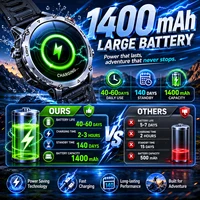 Montre connectée militaire TANK, batterie de 1400mAh, étanche 10ATM, robuste, alerte SOS, moniteur de fréquence cardiaque, bracelet intelligent pour l'extérieur 3
