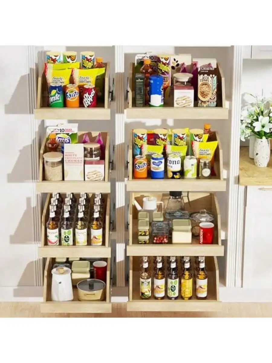 ROOMTEC Pull Out Cabinet Organizer with Full Extension Rail Slides Pull Out Shelf for Kitchen Cabinet Pantry Beveled 8" 3