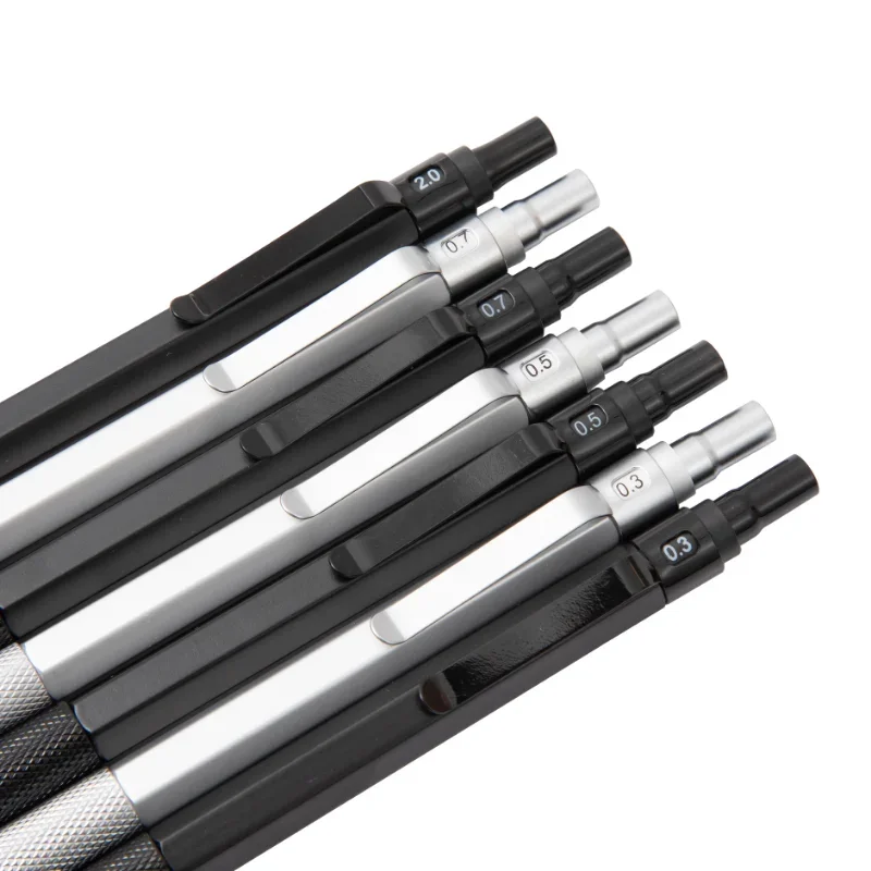 M&G Metal Mechanical Pencil Set with Refills Black Silver 0.3,0.5,0.7,0.9mm Art Drawing Sketch 2B Pencils Student Writing Tools 4