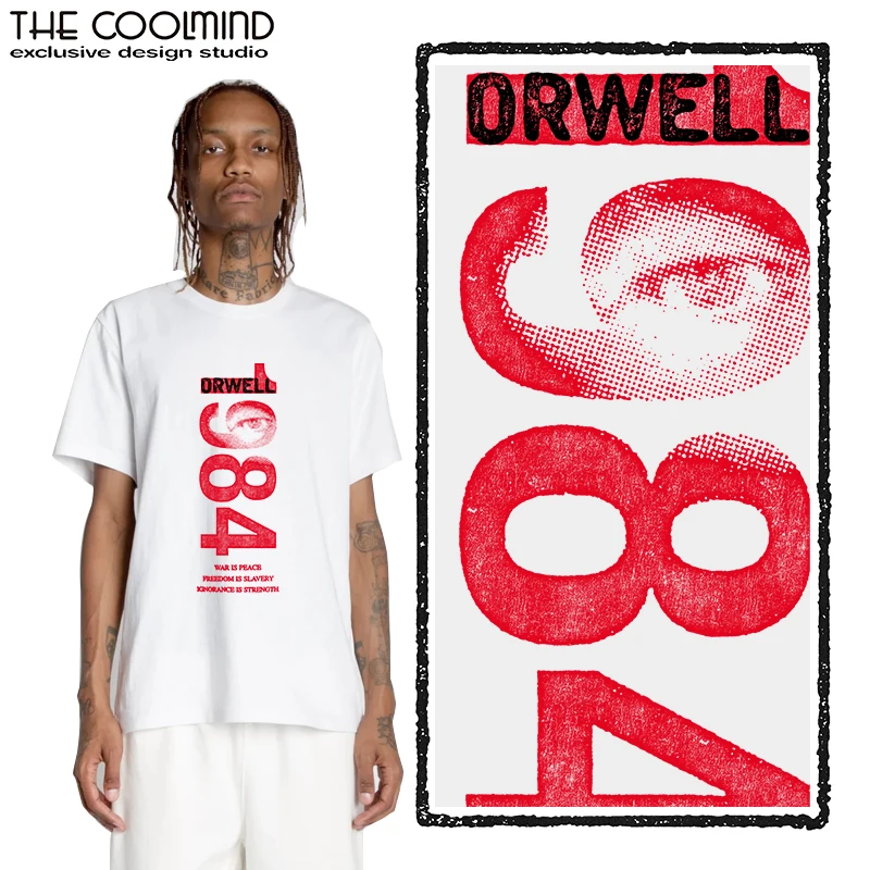 Coolmind U0014-T2 1984 Graphic Print Men T Shirt O-Neck Loose Tshirt Men 100% Cotton Tee Shirts
