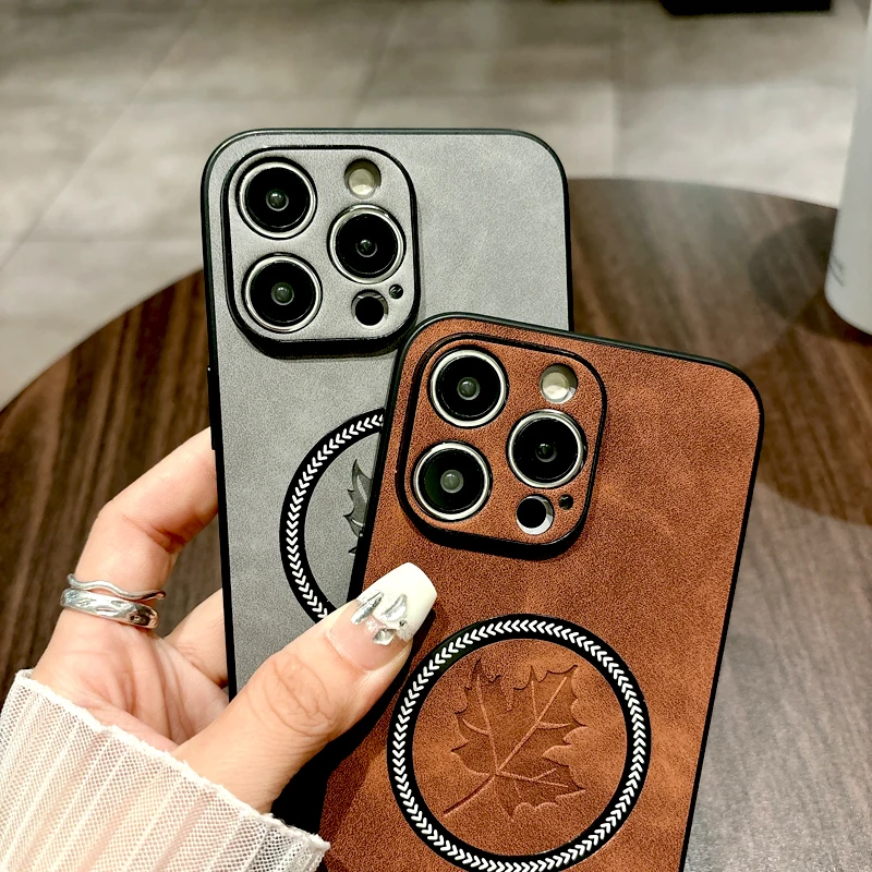Retro Leather Phone Case With Magsafe Wireless Charging Support_voghion.com