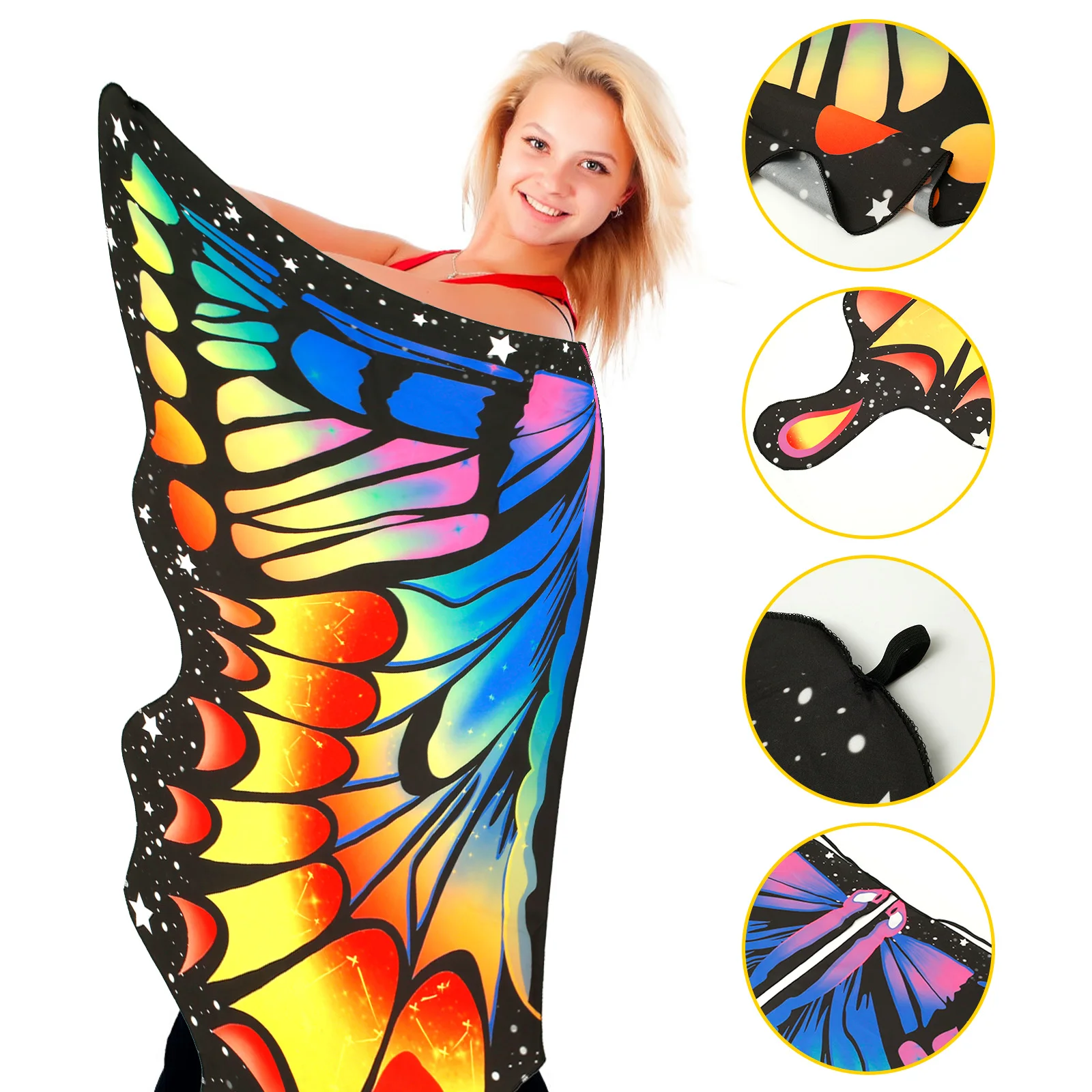 Colorful Butterfly Shawl Costume Mask Adjustable Strap Lightweight Butterfly Wings Shawl Fairy Cape with Antenna Headband