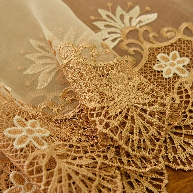 Sheer curtains Luxury European Water Soluble Embroidery Sheer Curtain for Living room Tulle Bottom Gold Lacework Window Screen Custom WP160H