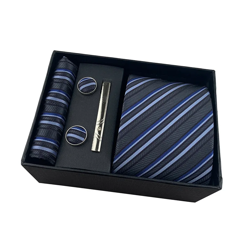 100 Silk Brand Tie Handkerchief Cufflink Set for Men Necktie Holiday