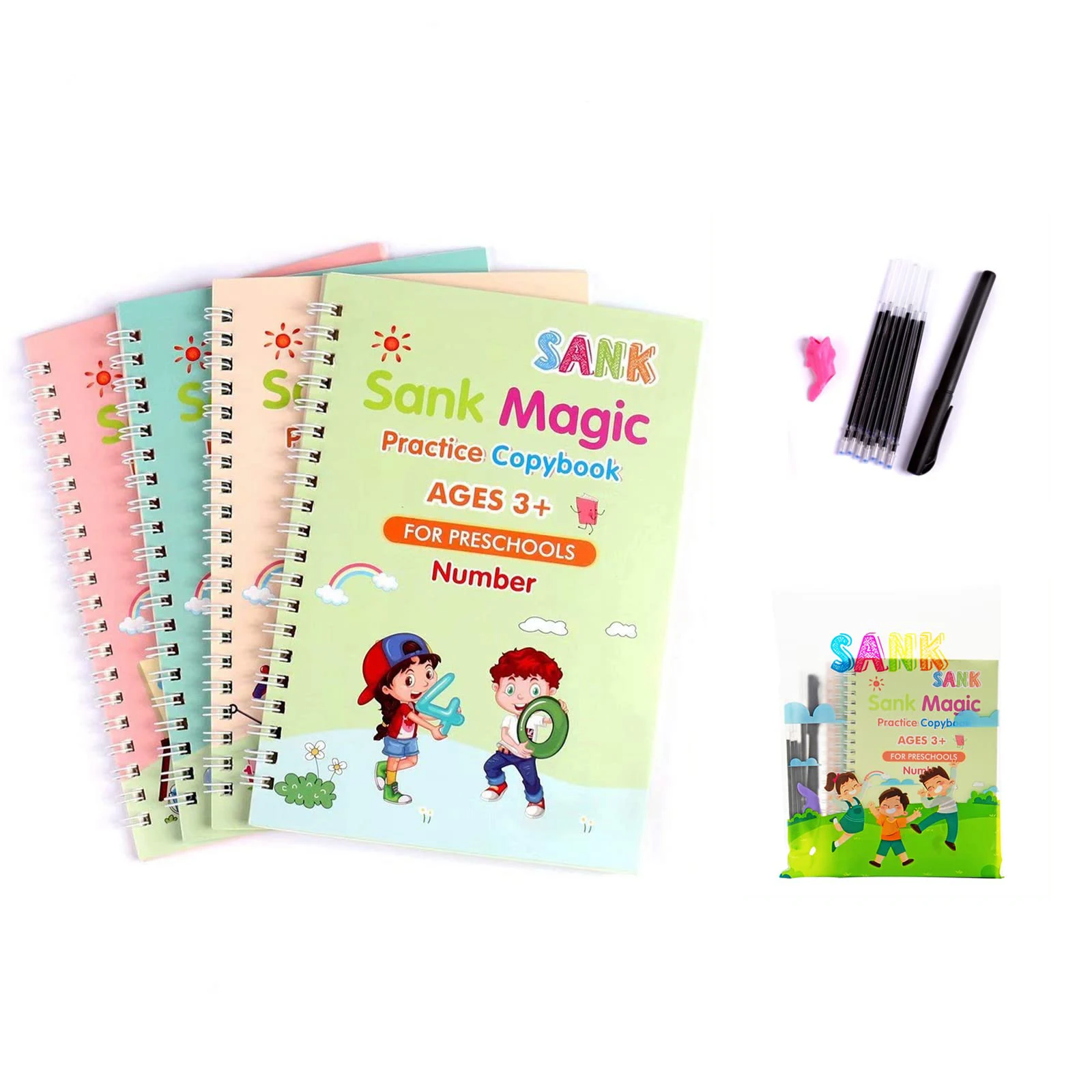 4Books Pen Magic Copy Book Free Wiping Children's Kids Writing Sticker Practice English Copybook For Calligraphy Montessori Gift