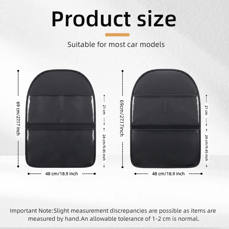 1PC PU 가죽 자동차 뒷좌석 킥 매트, 투명 포켓형, 내마모성, 세단 SUV 겸용, 간편 세척 및 설치