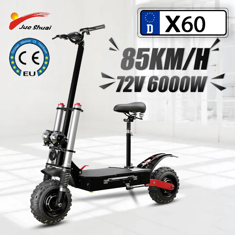 듀얼 모터 X60 전기 스쿠터 리튬 배터리, 최대 속도 85 km/h, 11 인치 타이어, 오프로드, 6000W, 72V, 20AH 
