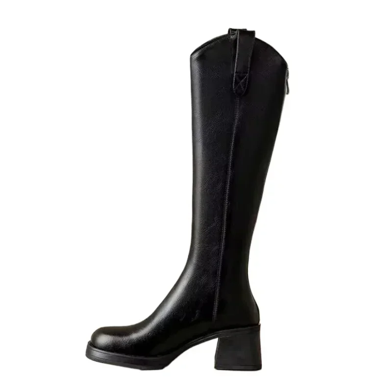 Bottes D'Équitation Femmes Cuir PU Noir - Fermeture Éclair, Talon Mi-Haut, Taille 39