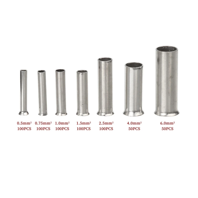 Wire Connectors Terminal Connector Electrical Connectors Plug Soldering Terminal 600Pcs 0.5Mm2-6Mm2 22-10 AWG Non-Insulated Wire Connector Ferrules Electrical Cable Terminal Copper Bare Tinned