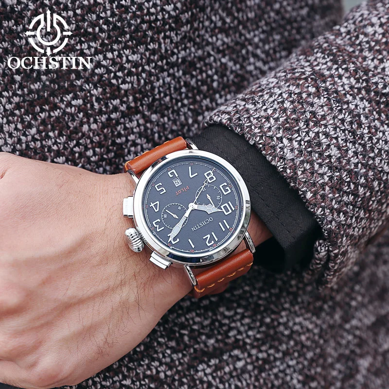 OCHSTIN Hot Model 2024 Simple Personalized Pilot Series Waterproof Wristwatch Multifunction Quartz Movement Men's Quartz Watch