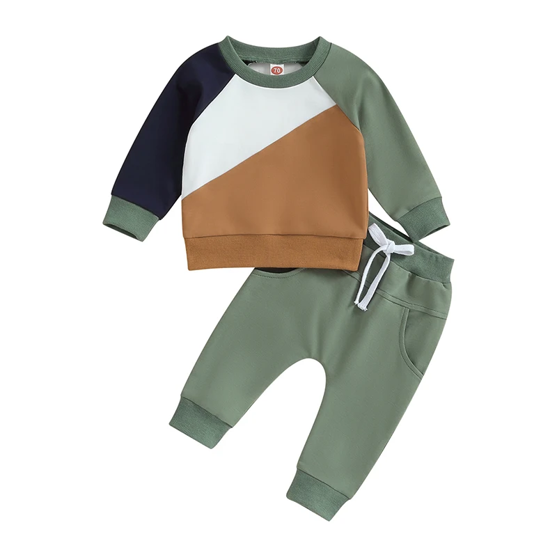 

Newborn Pants Set Baby Boys Casual Contrast Color Loose Fit Sweatshirt and Elastic Waist Pants Outfits Toddler Pants Suits