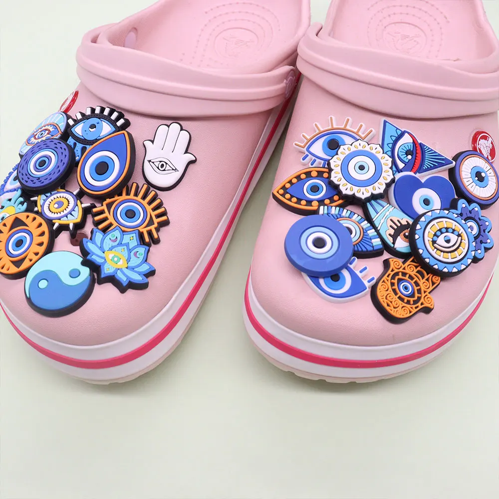 

Wholesale 50pcs PVC Shoe Charms Blue Big Eyeball Tentacle Monster Accessories Shoe Buckles For Croc Jibz Kids Party Present