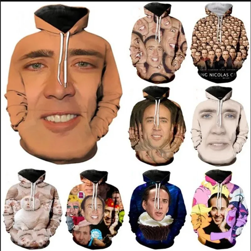 

Women Men Nicolas Cage Funny Actor Print 3D Hoodies Casual Pullover Sweatshirt Men's Women's Designer Clothes Breathable Hooded