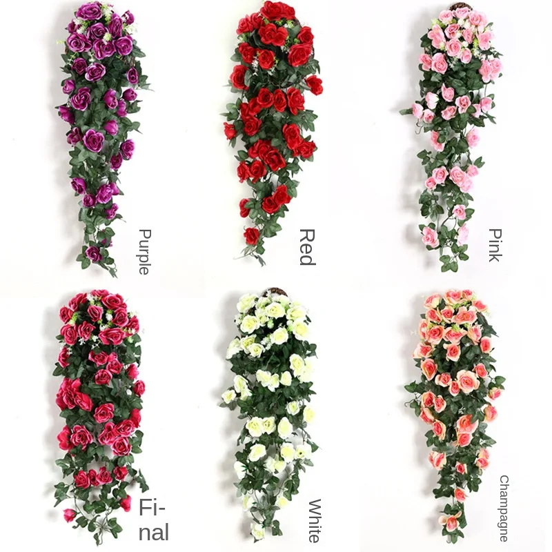 Fiori artificiali appesi fiori finti di ve rosa piante appese fiori finti per la decorazione esterna dell'interno del giardino di nozze della camera da letto della parete  15
